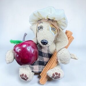 Annalee Dolls Chef Dog Plush 4 Inch Tan Felt Dog with Apple and Cinnamon Figure